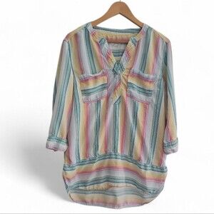 Westbound Tencel Lyocell Stripe Tunic Blouse Women’s Large Coastal Boho